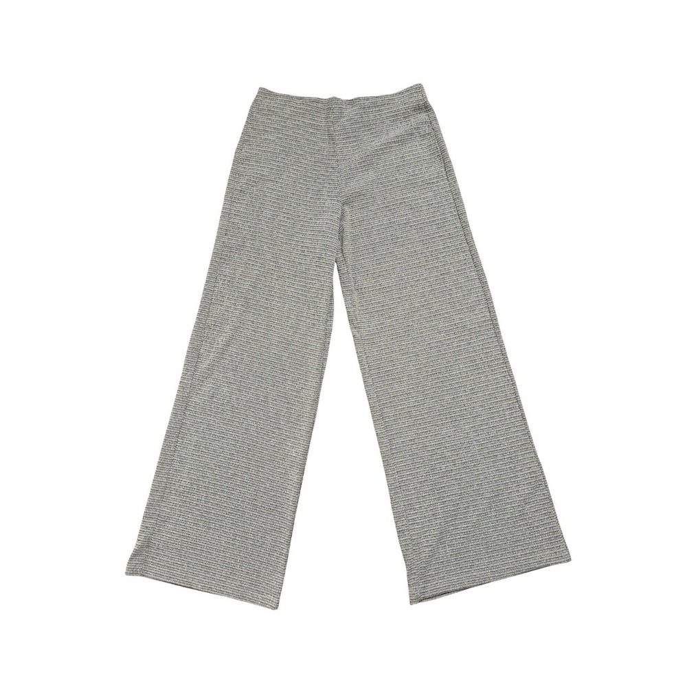 Zara Chic Wide Leg Textured Knit Pants Grey Black High Rise Stretchy Size Large